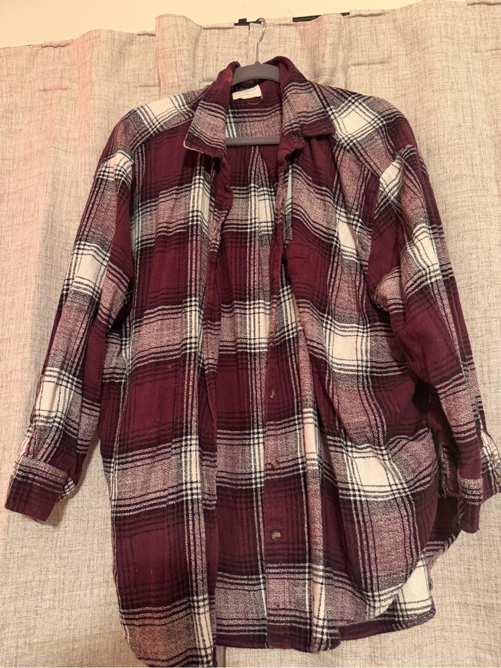 Aerie Plaid Flannel Shirt - Burgundy White